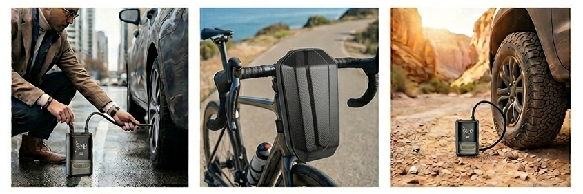 Smart Portable Tire Inflator and TPMS Sensors for Cars, Road Bikes, and Trucks – For Daily Driving and Cycling Adventures